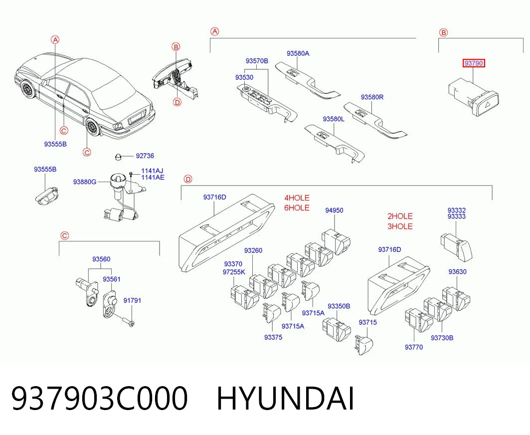 Przycisk włączania światła awaryjnego do Hyundai Sonata IV EF
