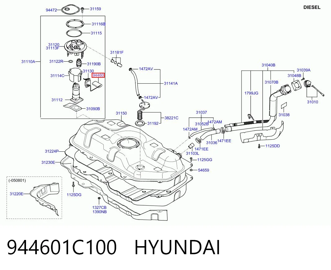 Czujnik poziomu paliwa w zbiorniku do Hyundai Getz  
