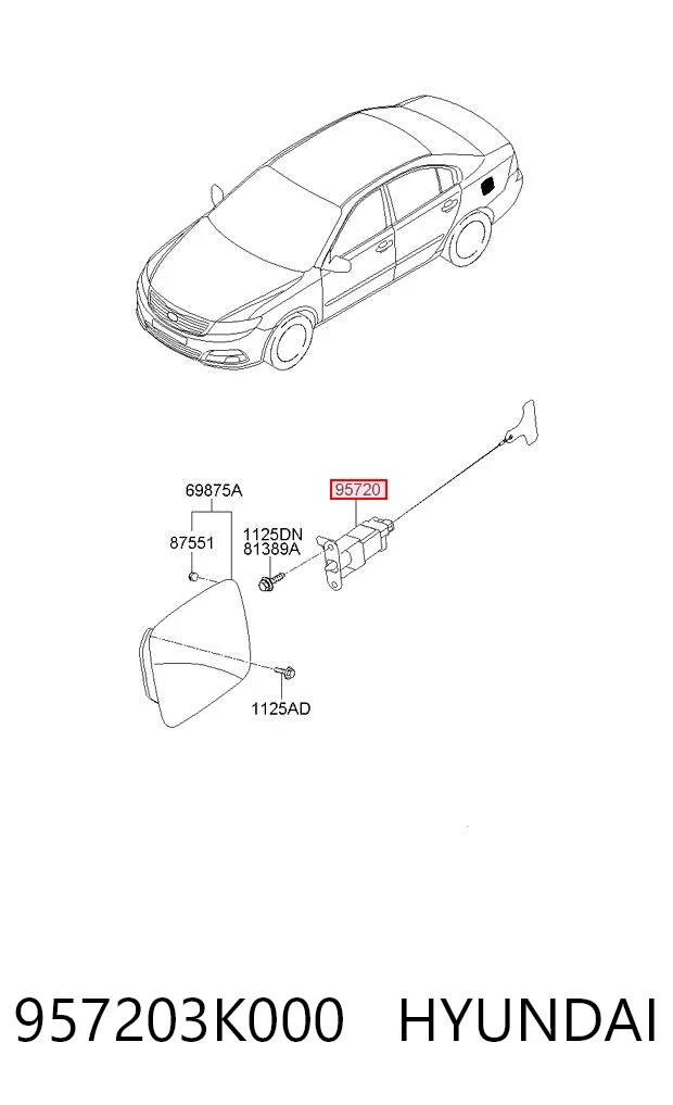 957203K000 Hyundai/Kia Silniczek otwierania klapki wlewu paliwa