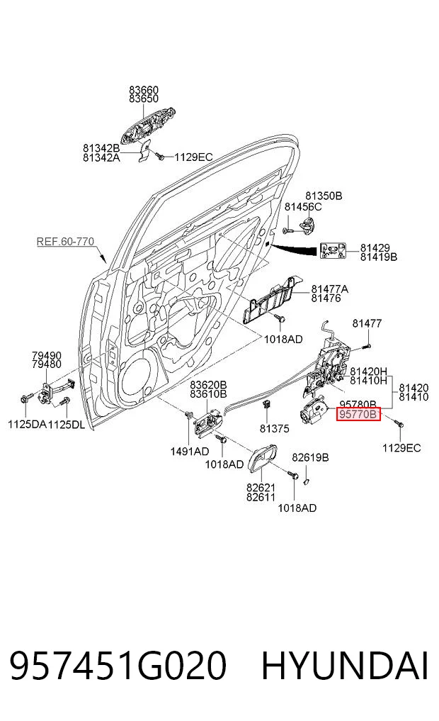 957451G020 Hyundai/Kia Silniczek zamka drzwi tylnych lewych