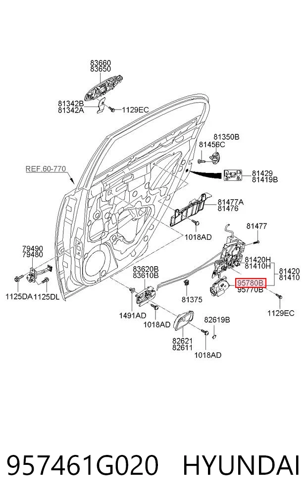 957461G020 Hyundai/Kia Silniczek zamka drzwi tylnych prawych