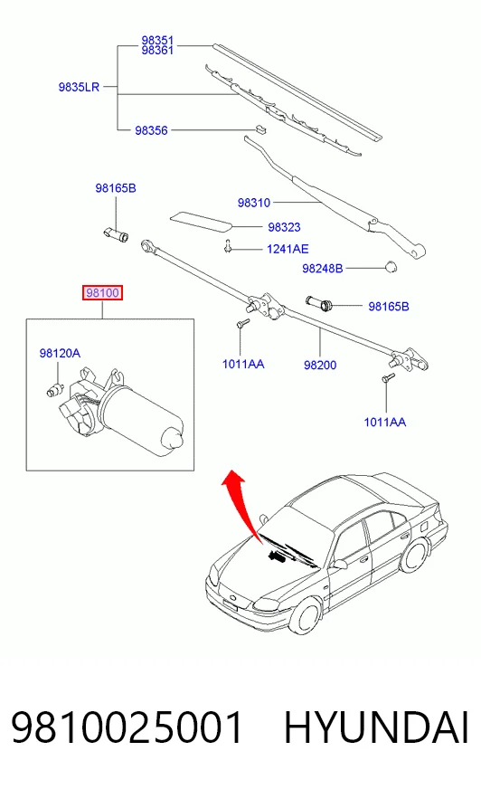 Silniczek wycieraczki szyby przedniej do Hyundai Accent I 