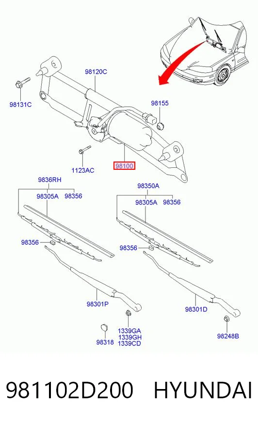 Silniczek wycieraczki szyby przedniej Hyundai Elantra III sedana (XD) (2000 - 2006) cena, od 78,91 USD