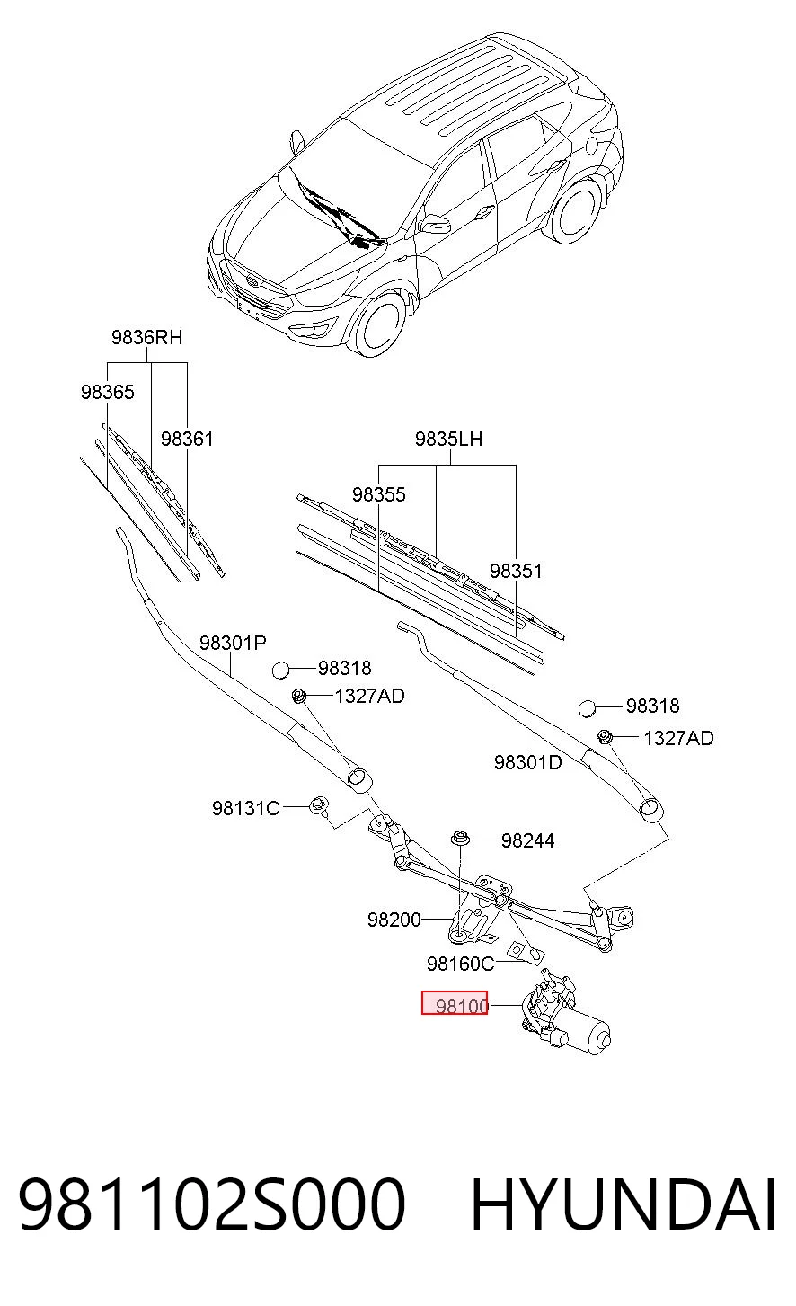  Silniczek wycieraczki szyby przedniej Hyundai Tucson 2