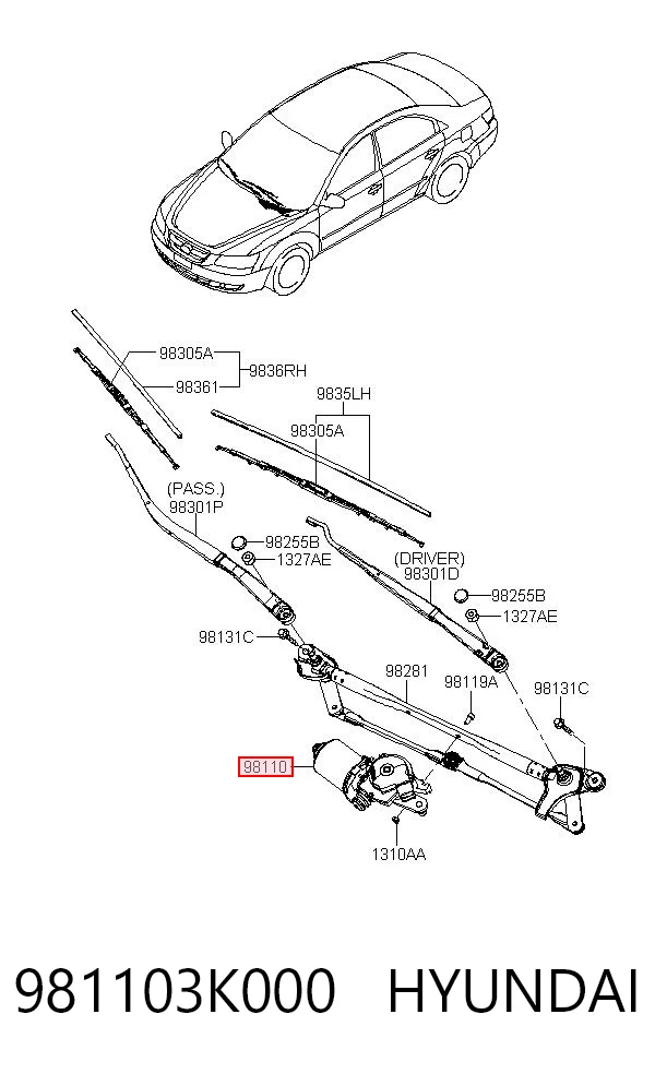 981103K000 Hyundai/Kia Silniczek wycieraczki szyby przedniej