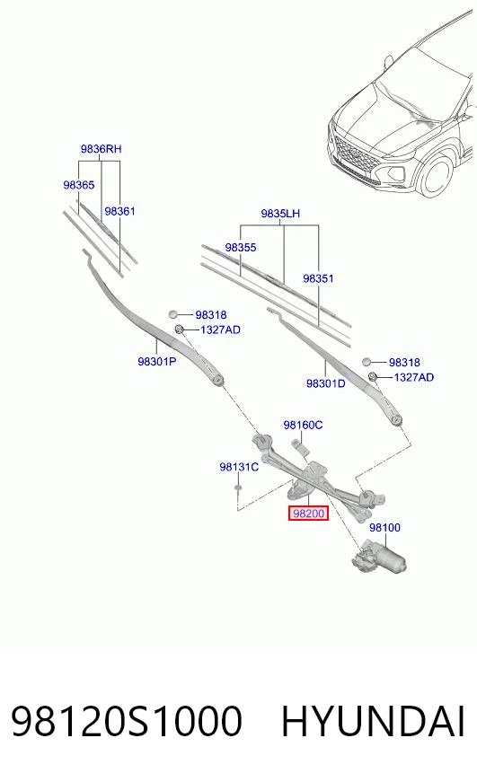 Silniczek wycieraczki szyby przedniej do Hyundai Santa Fe IV TM, TMA