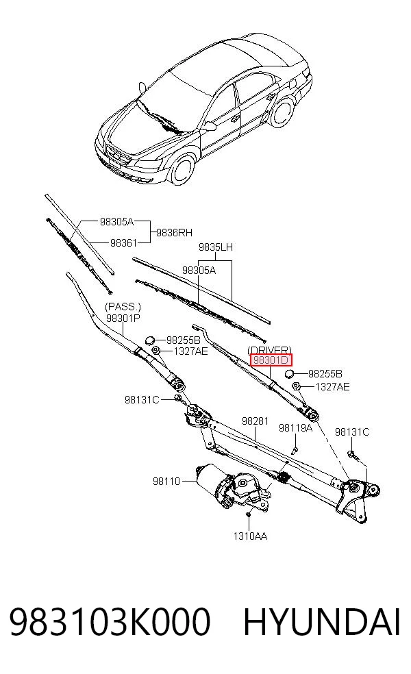 Kupić Ramię wycieraczki szyby przedniej Hyundai Sonata V NF w dobrej cenie