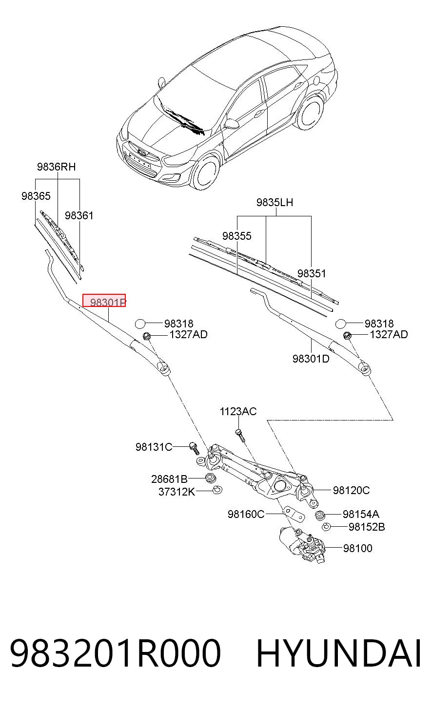 Kupić Ramię wycieraczki szyby przedniej Hyundai SOLARIS SBR11 w dobrej cenie