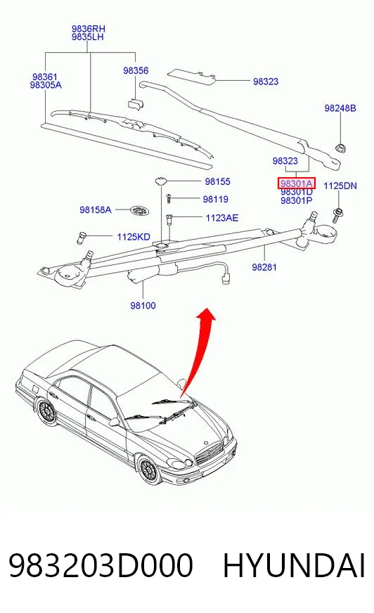 Ramię wycieraczki szyby przedniej do Hyundai Sonata IV EF