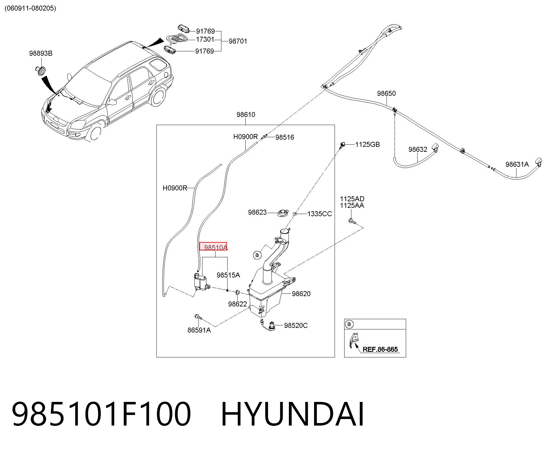 985101F100 Hyundai/Kia Pompka spryskiwacza szyby przedniej