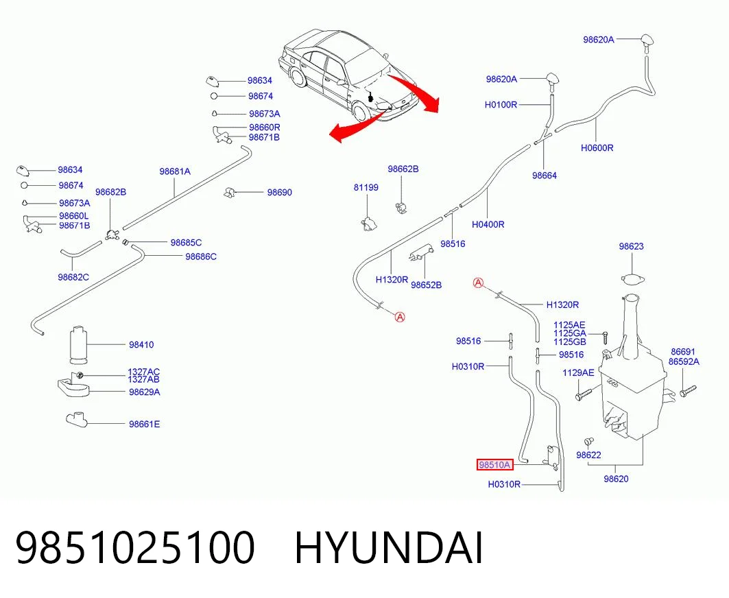 9851025100 Hyundai/Kia Pompka spryskiwacza szyby przedniej/tylnej