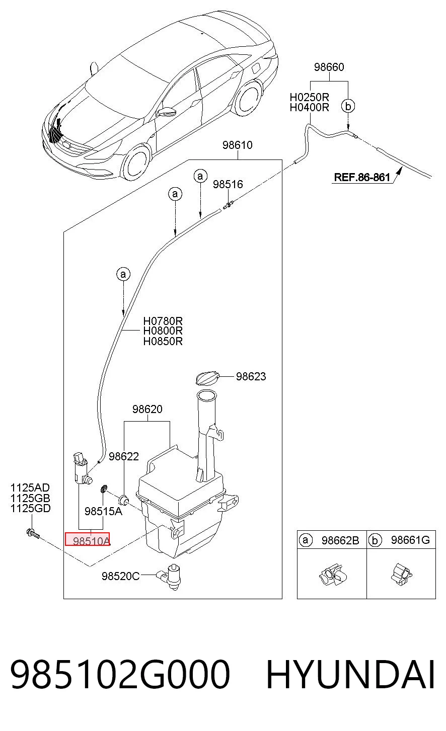 Do koszyka Pompka spryskiwacza szyby przedniej Hyundai Sonata VI YF