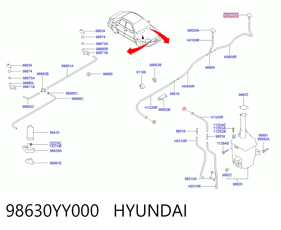 Do koszyka Dysza spryskiwacza szyby przedniej Hyundai Santa Fe I SM