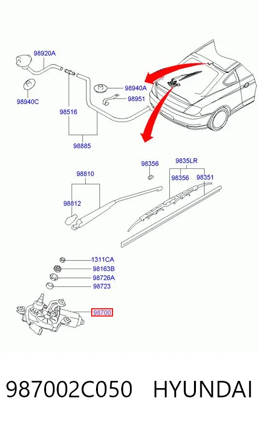 Silniczek wycieraczki tylnej szyby do Hyundai Coupe II GK