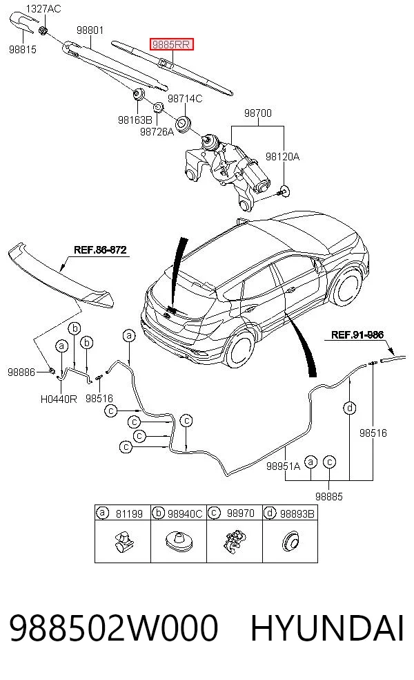 988502W000 Hyundai/Kia Pióro wycieraczki szyby tylnej