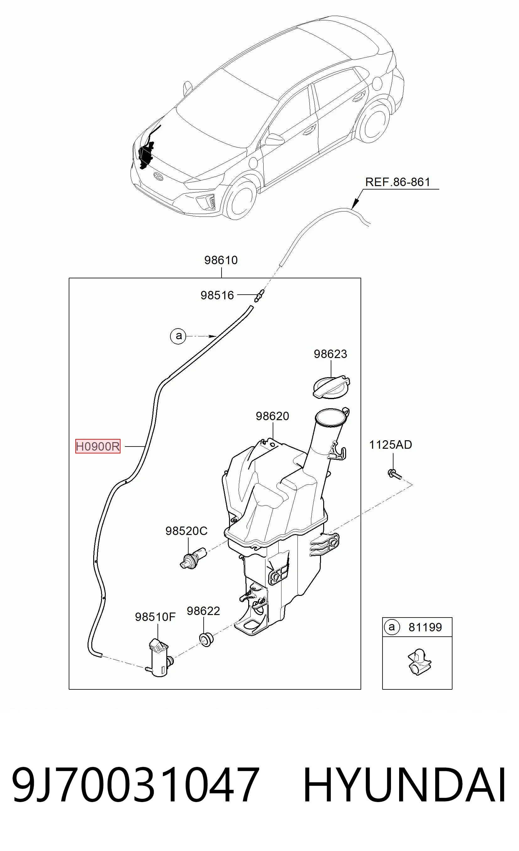 9J70031047 Hyundai/Kia Przewód spryskiwacza szyby przedniej