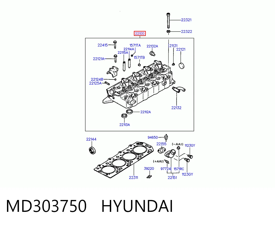 MD303750 Hyundai/Kia Głowica cylindrów