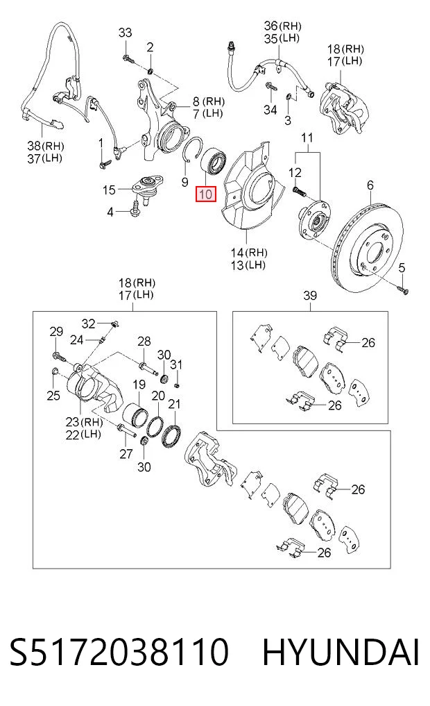 S5172038110 Hyundai/Kia Łożysko piasty przedniej