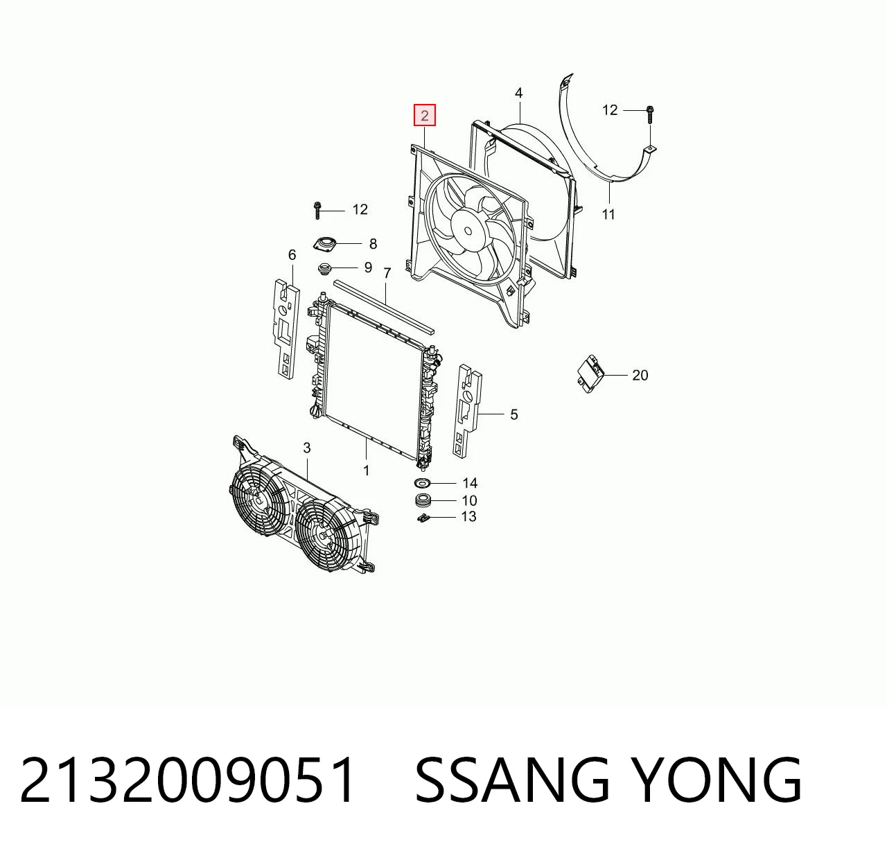 Wentylator elektryczny układu chłodzenia kompletny (silnik+wirnik) do SsangYong Kyron  