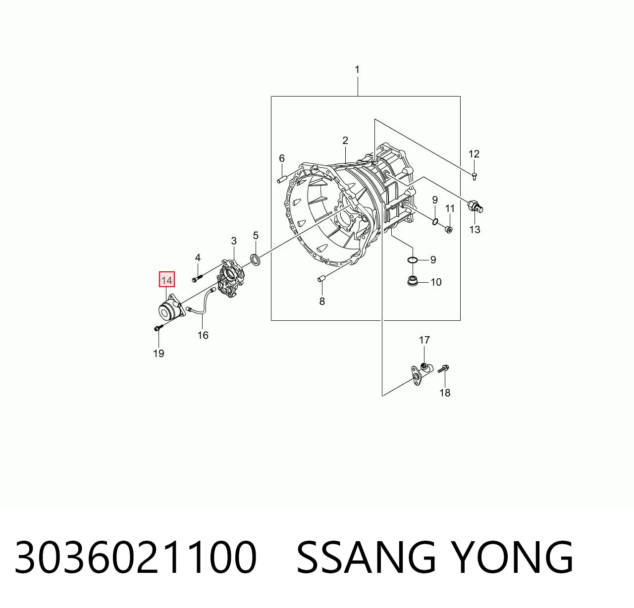 3036021100 Ssang Yong Cylinder roboczy sprzęgła (wysprzęglik) w komplecie z łożyskiem wyciskowym