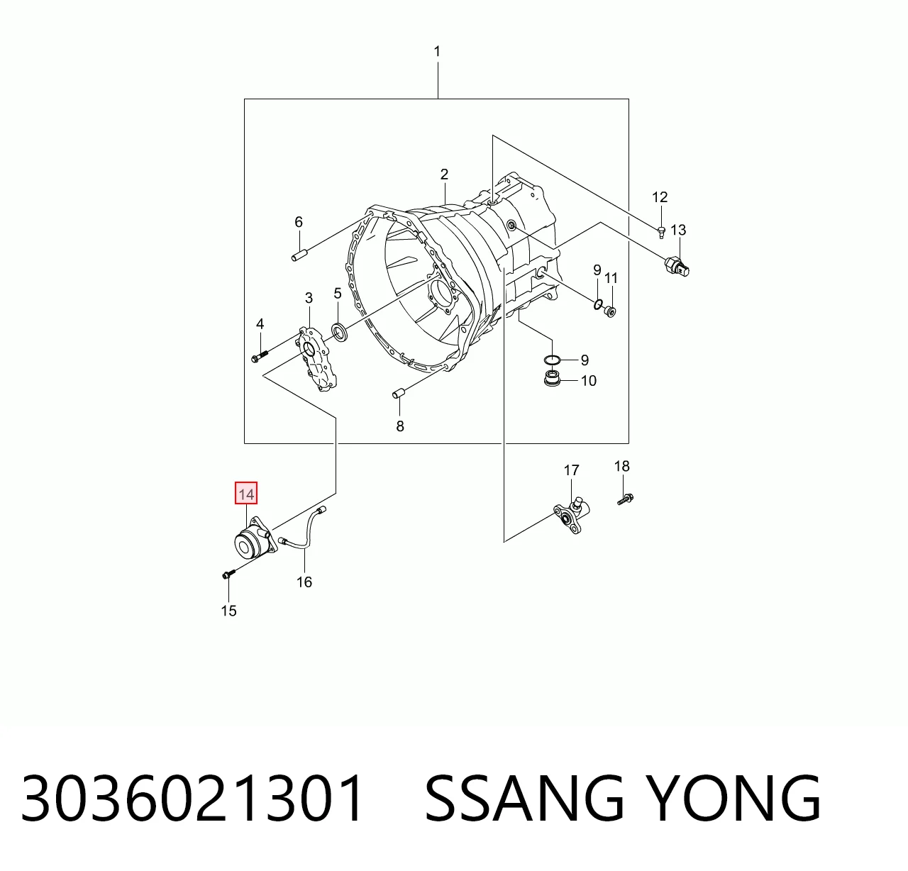 3036021301 Ssang Yong Cylinder roboczy sprzęgła (wysprzęglik) w komplecie z łożyskiem wyciskowym