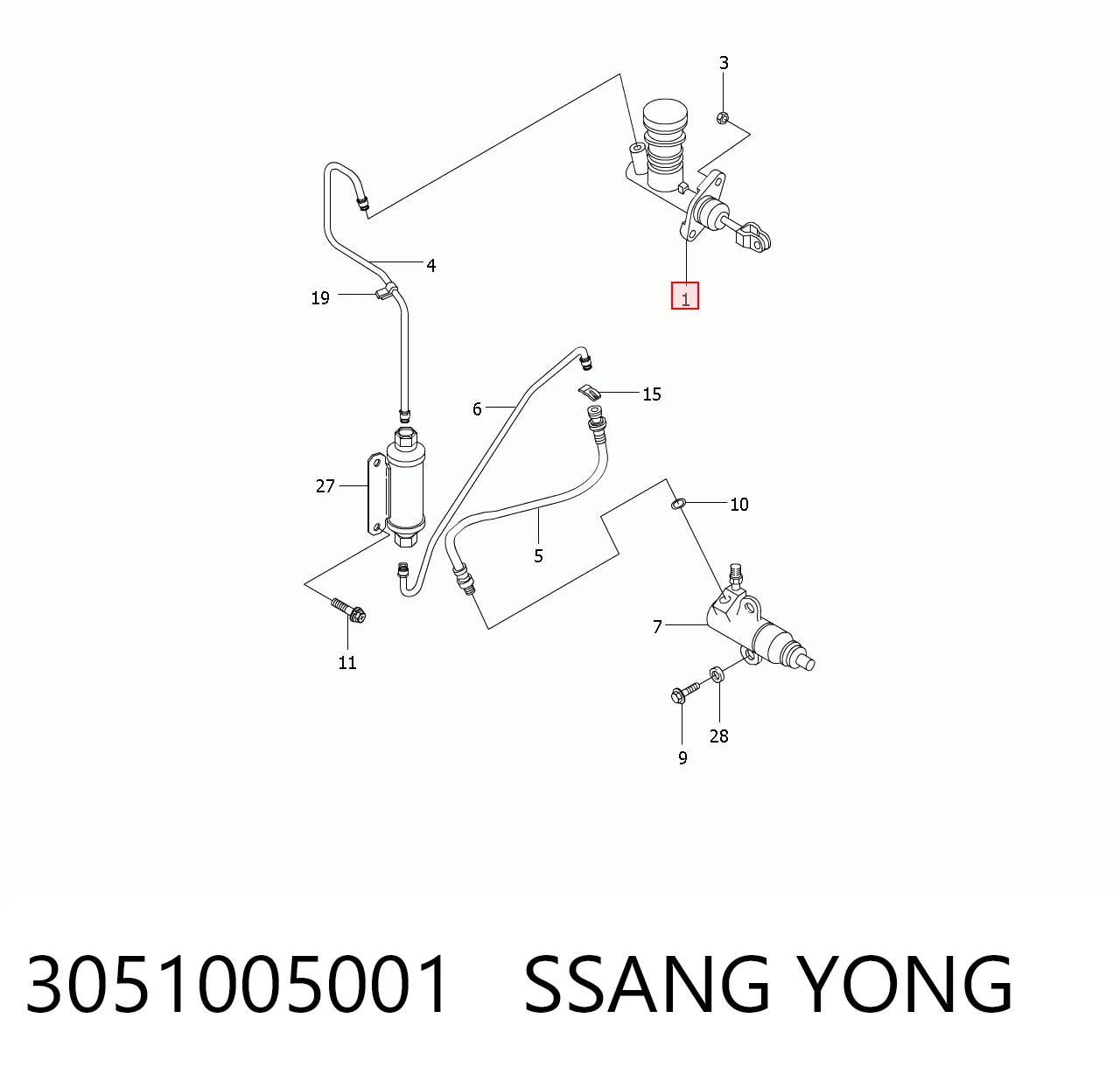 Do koszyka Cylinder sprzęgła główny SsangYong Musso  FJ