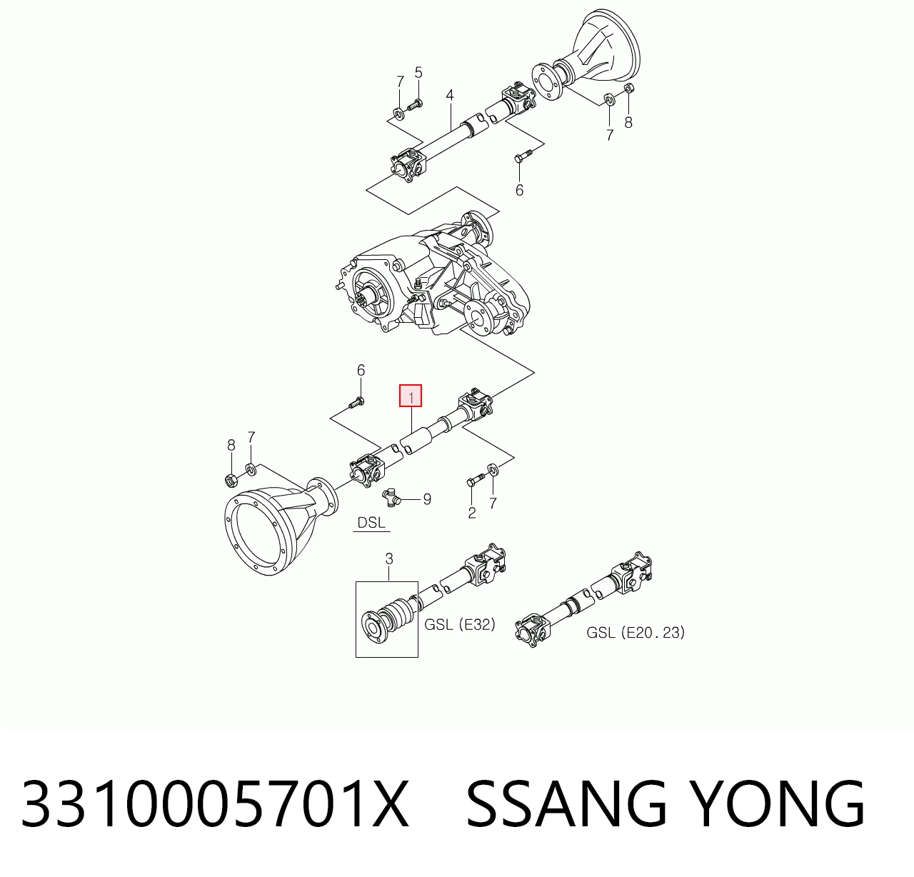 Wał Cardana, do mostu przedniego do SsangYong Musso  FJ