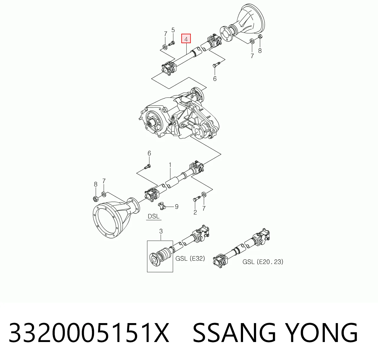 Wał Cardana tylny, kompletny do SsangYong Musso  FJ