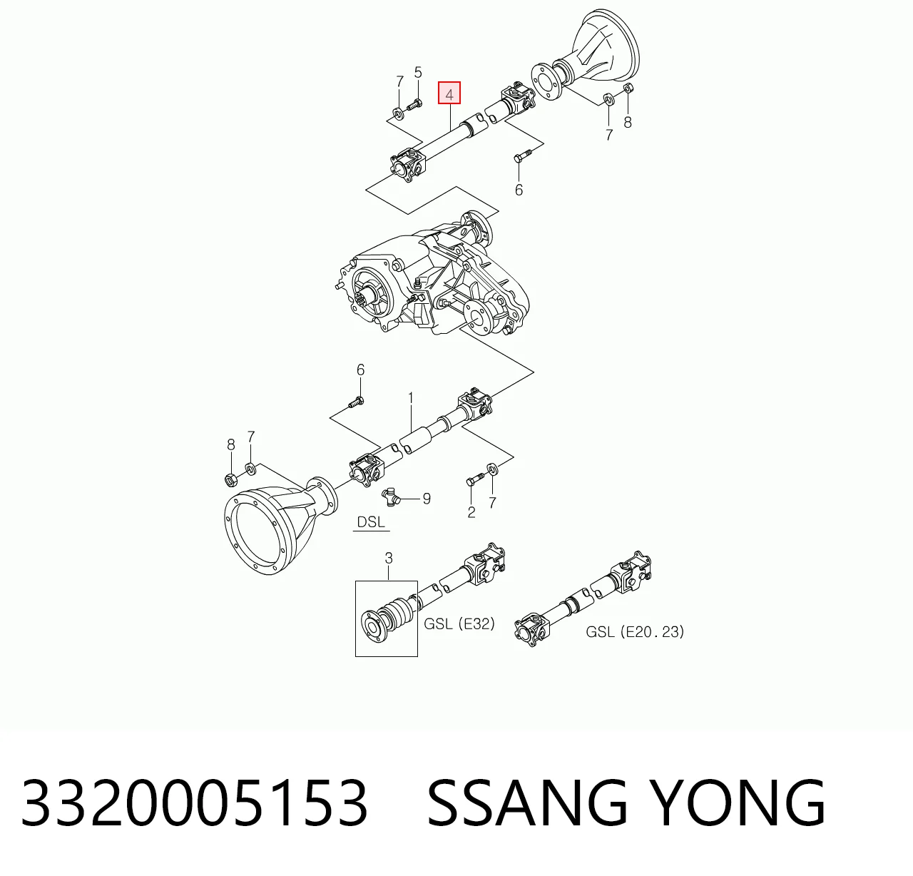 Wał Cardana tylny, kompletny SsangYong Musso SUV (FJ) (1995 - 2006) cena, od 181,83 USD