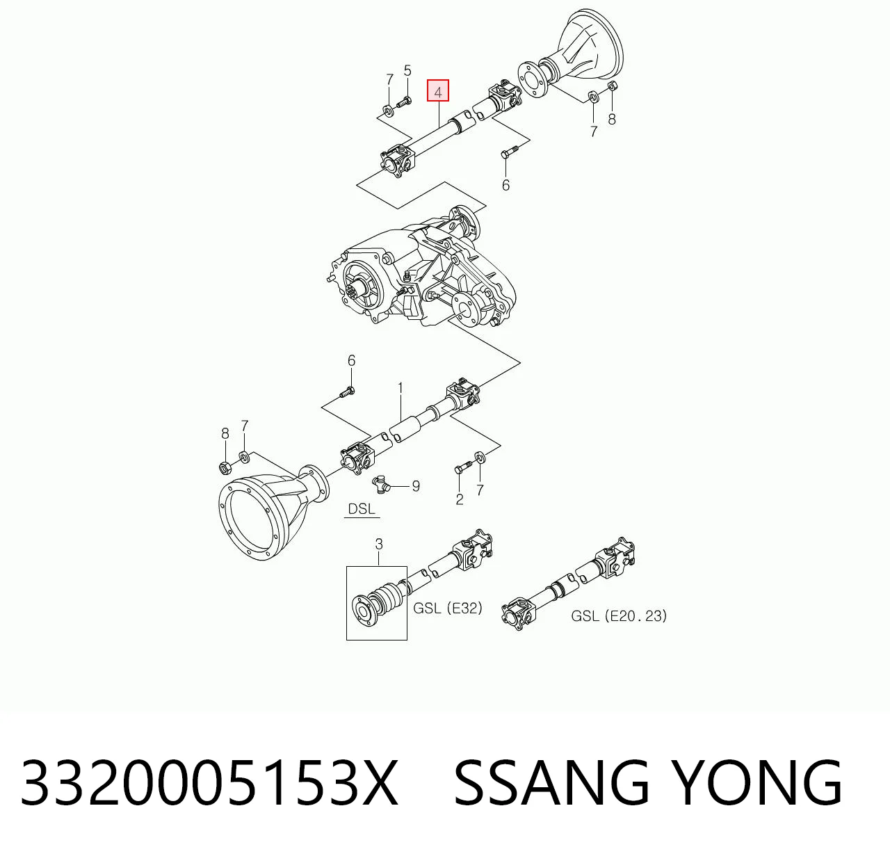 Do koszyka Wał Cardana tylny, kompletny SsangYong Musso  FJ