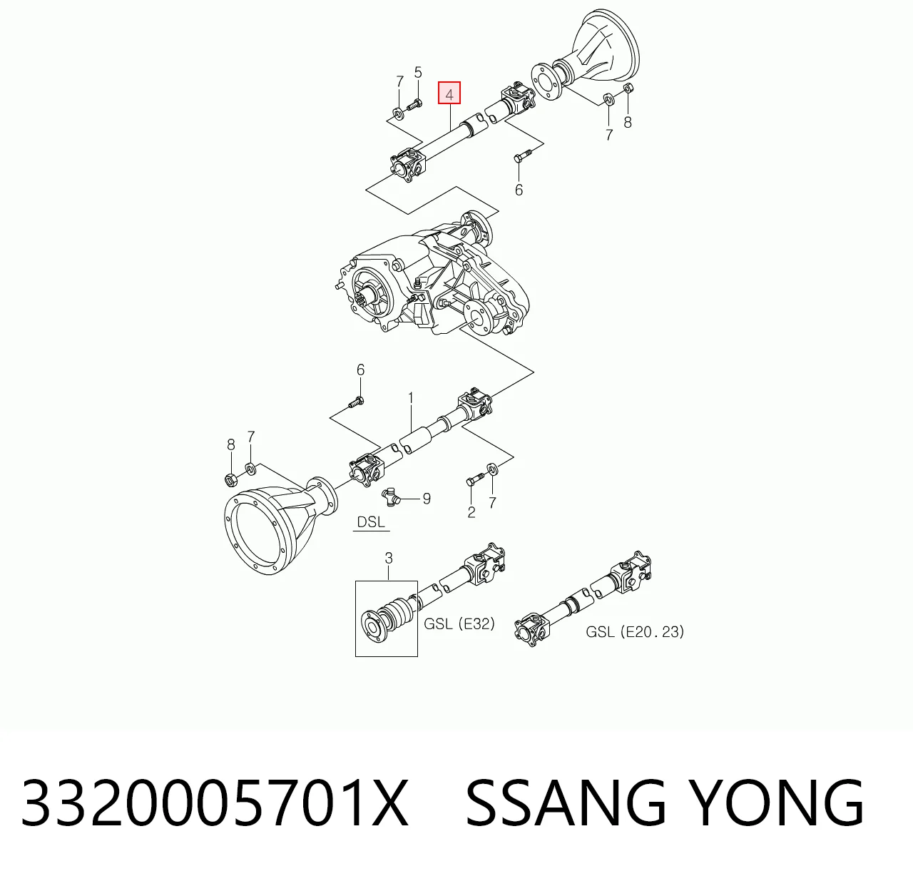 Wał Cardana tylny, kompletny do SsangYong Musso  FJ