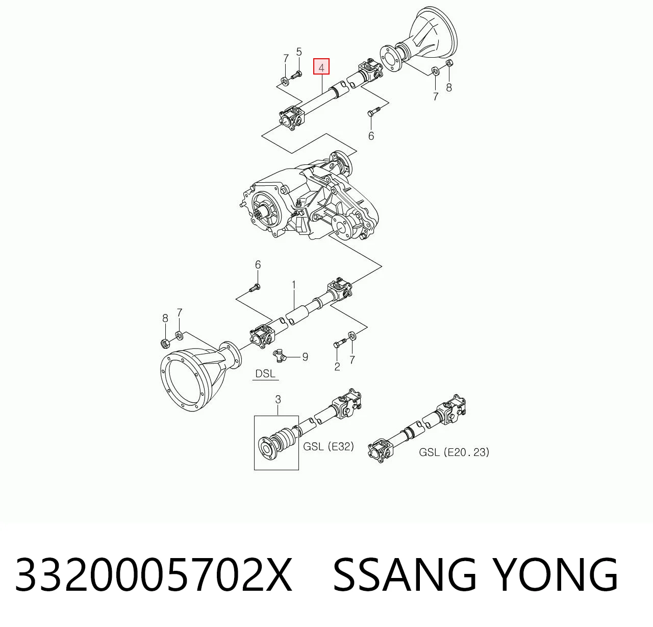 Wał Cardana tylny, kompletny SsangYong Musso SUV (FJ) (1995 - 2006) cena, od 181,83 USD