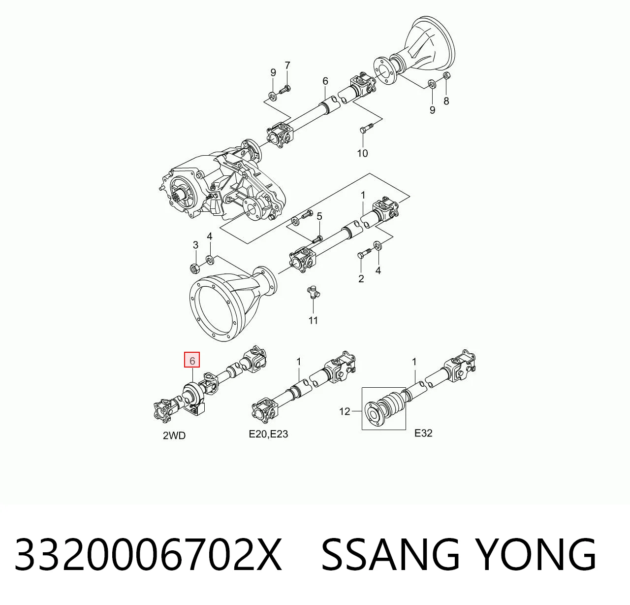 Wał Cardana tylny, kompletny SsangYong Korando SUV (KJ) (1996 - 2006) cena, od 177,61 USD