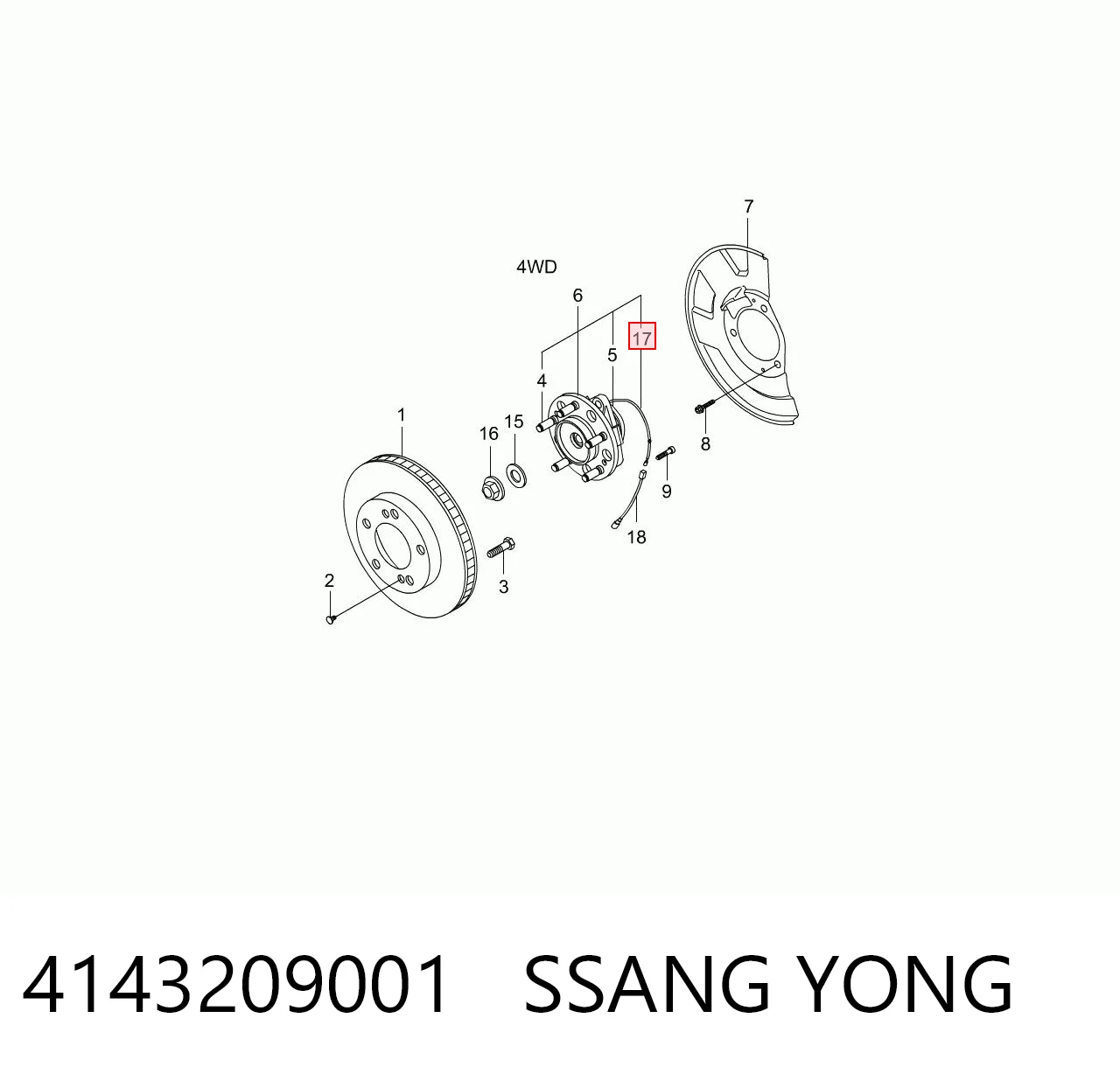 4143209001 Ssang Yong Czujnik ABS przedni