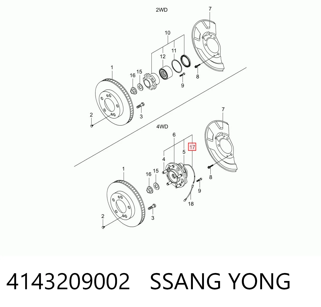 Czujnik ABS przedni do SsangYong Actyon  CJ