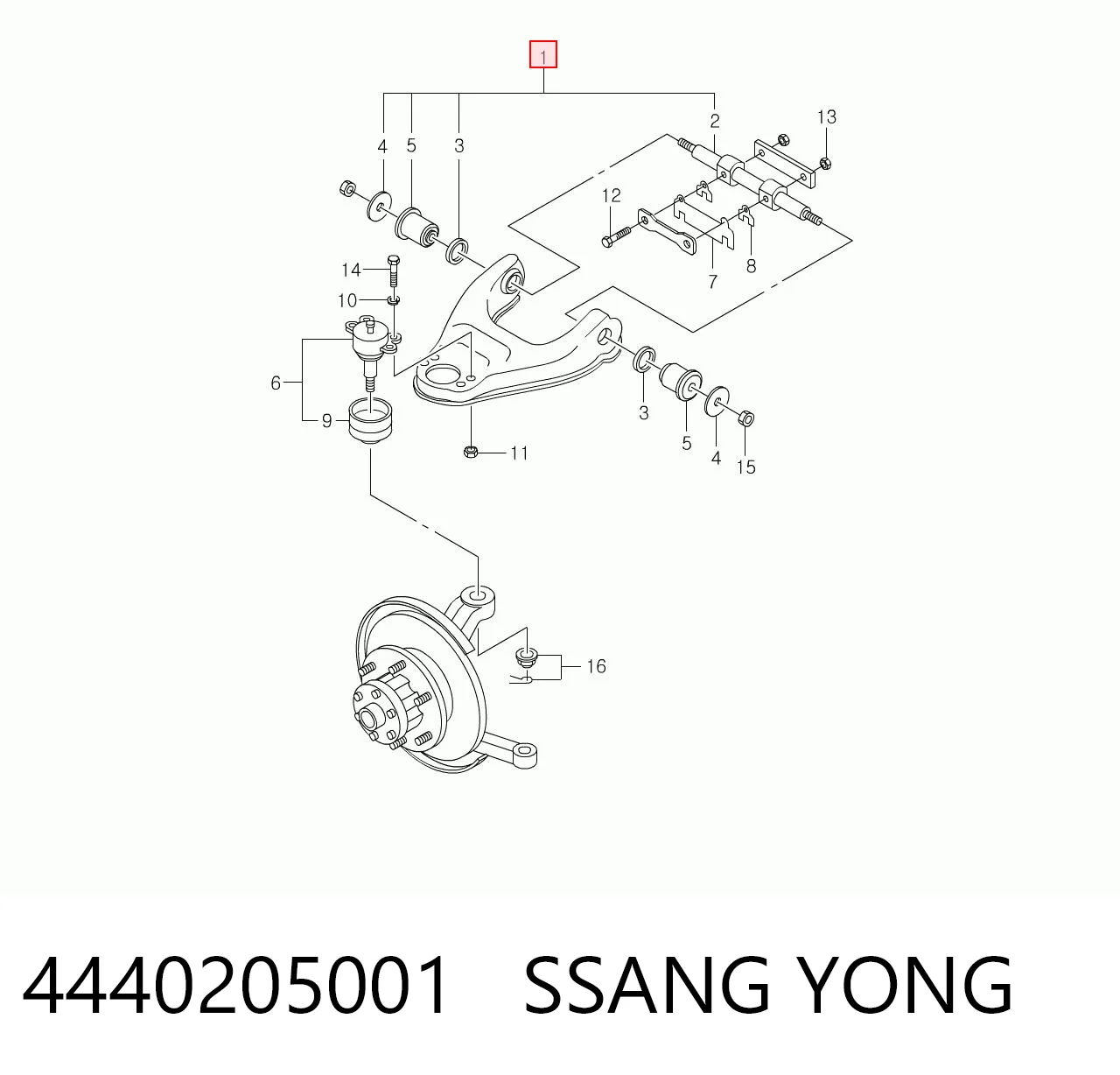 Wahacz zawieszenia przedniego prawy górny do SsangYong Musso  FJ