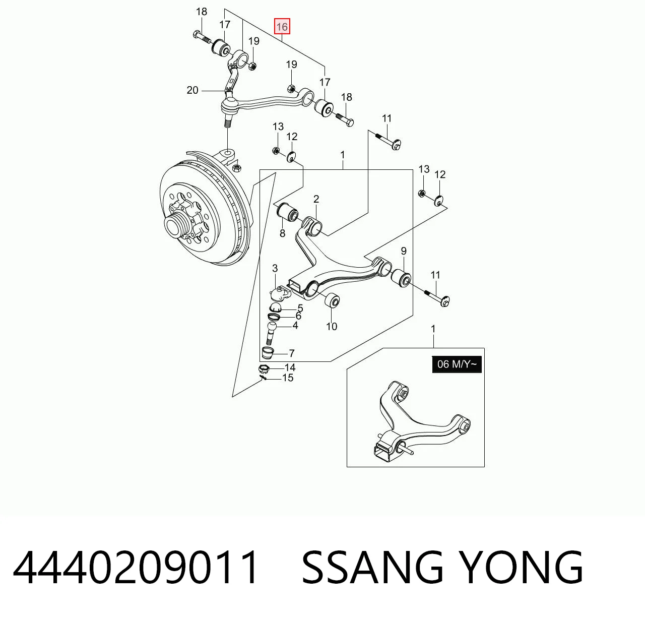 4440209011 Ssang Yong Wahacz zawieszenia przedniego prawy górny