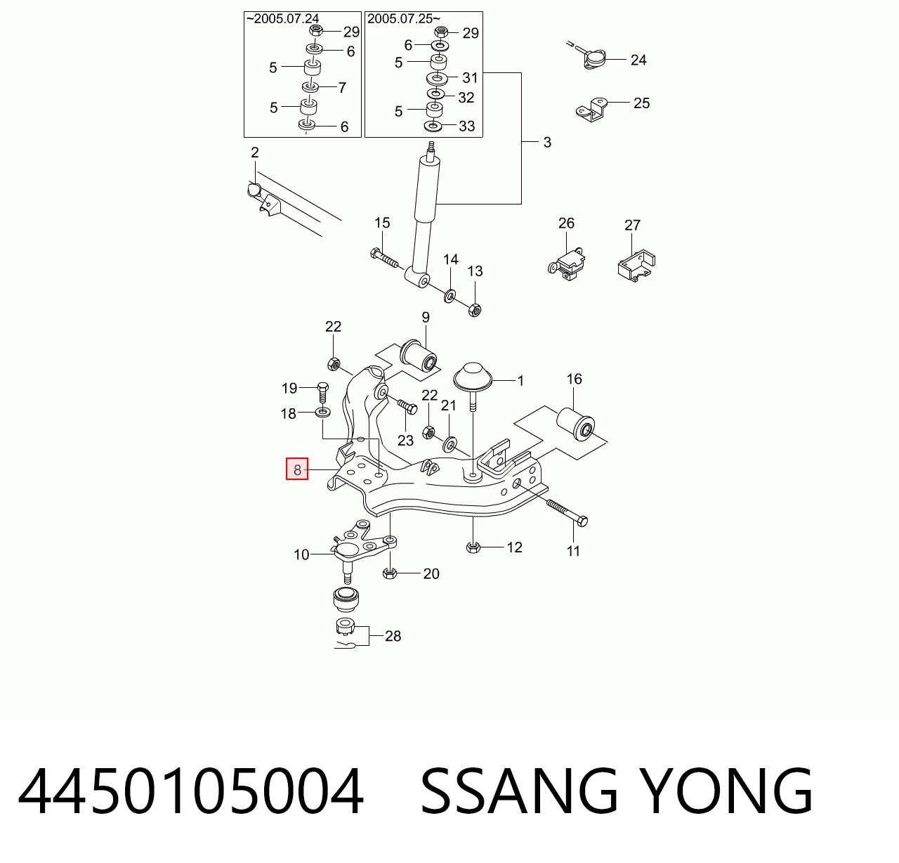 Wahacz zawieszenia przedniego dolny lewy do SsangYong Musso  FJ