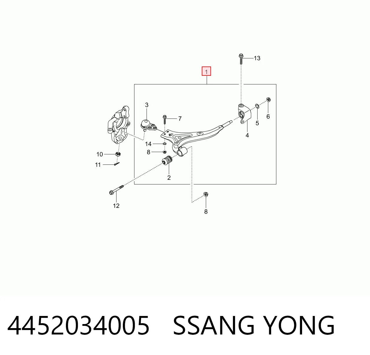 4452034005 Ssang Yong Wahacz zawieszenia przedniego dolny prawy