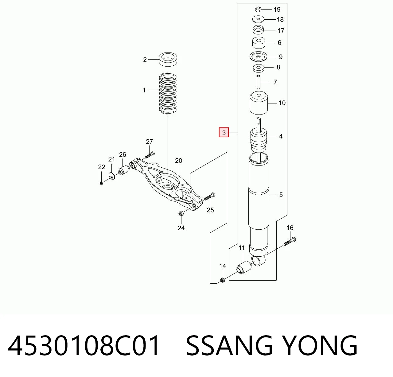 4530108C01 Ssang Yong Amortyzator tylny