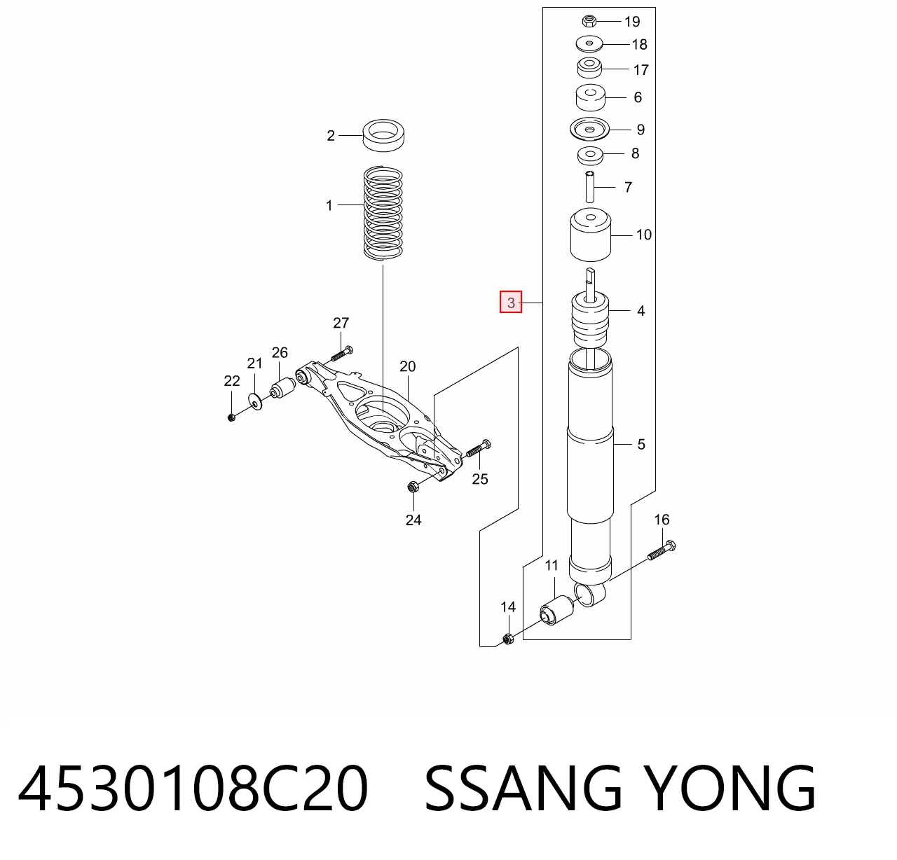 Do koszyka 4530108C00 Hyundai/Kia Amortyzator tylny