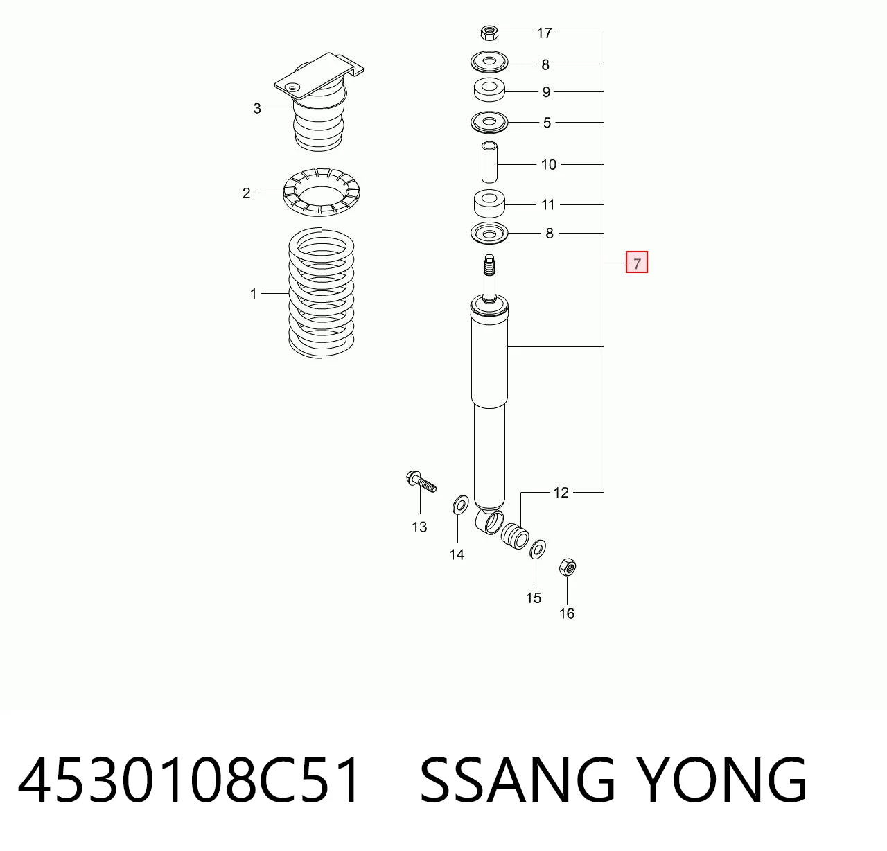 4530108C51 Ssang Yong Amortyzator tylny