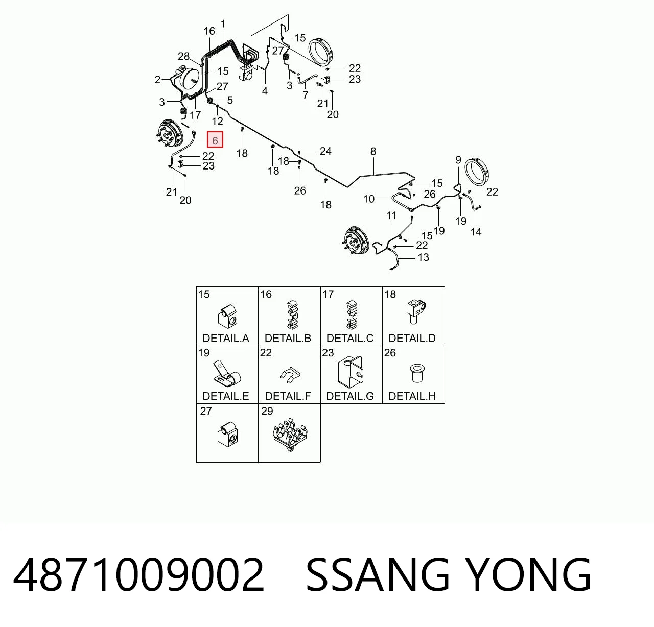 4871009002 Ssang Yong Wąż hamulcowy z przodu w lewo
