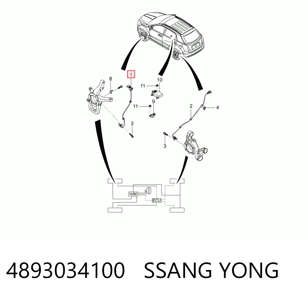 Czujnik ABS przedni do SsangYong Actyon  