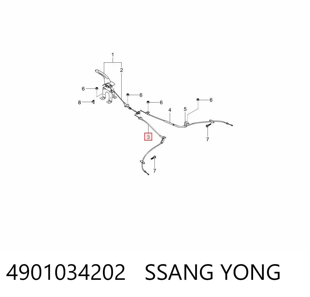 4901034202 Ssang Yong Linka hamulca ręcznego tylna lewa