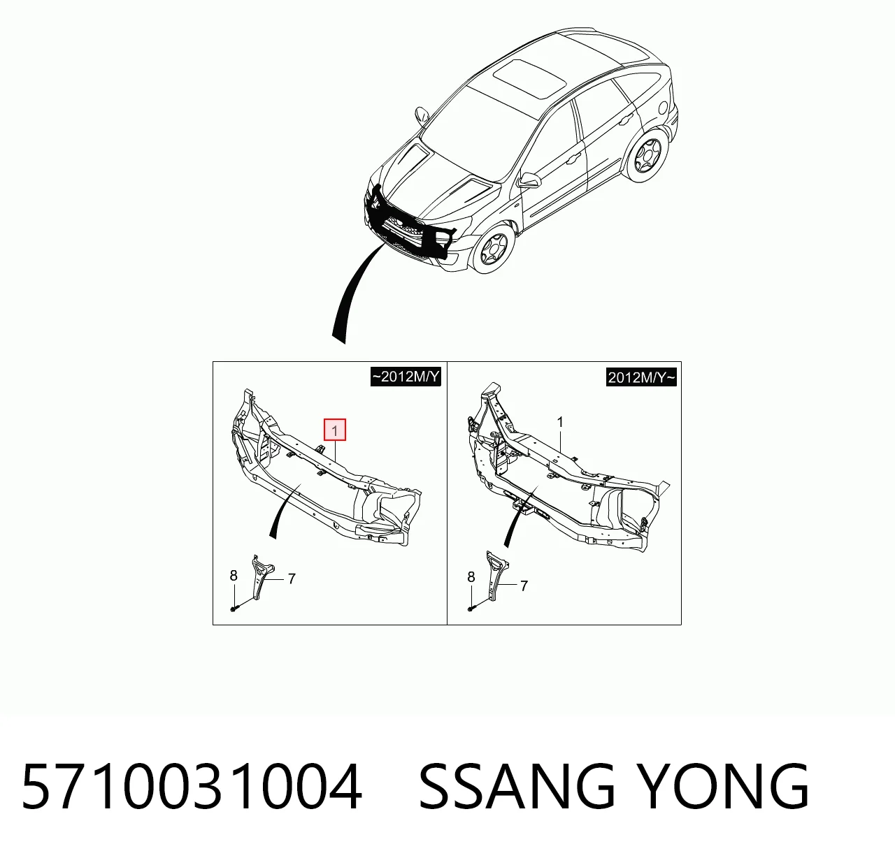Osłona chłodnicy kompletna (panel mocowania reflektorów) do SsangYong Actyon SPORTS QJ