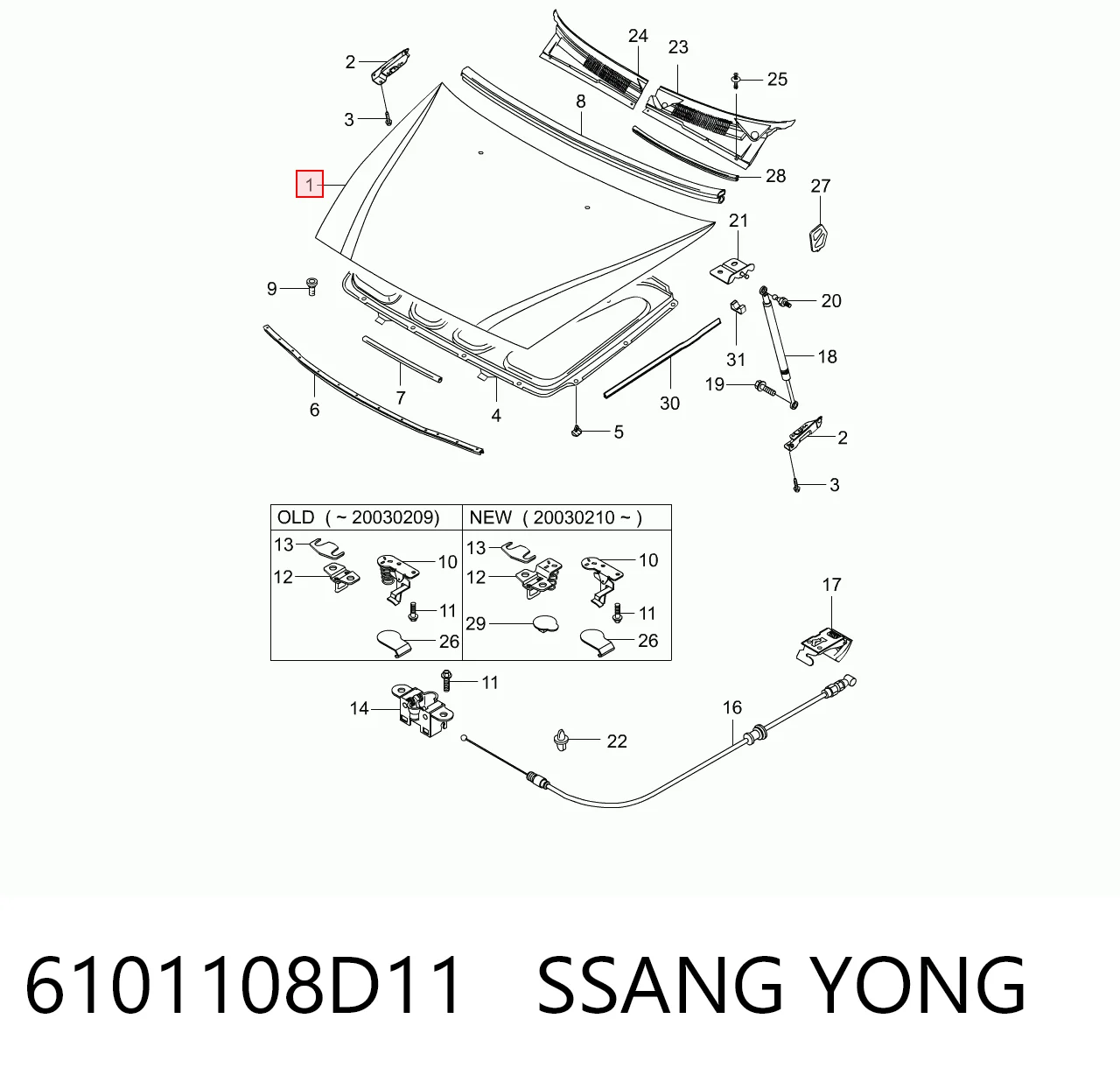Maska silnika SsangYong Rexton I SUV (RJ) (2002 - 2006) cena, od 253,18 USD