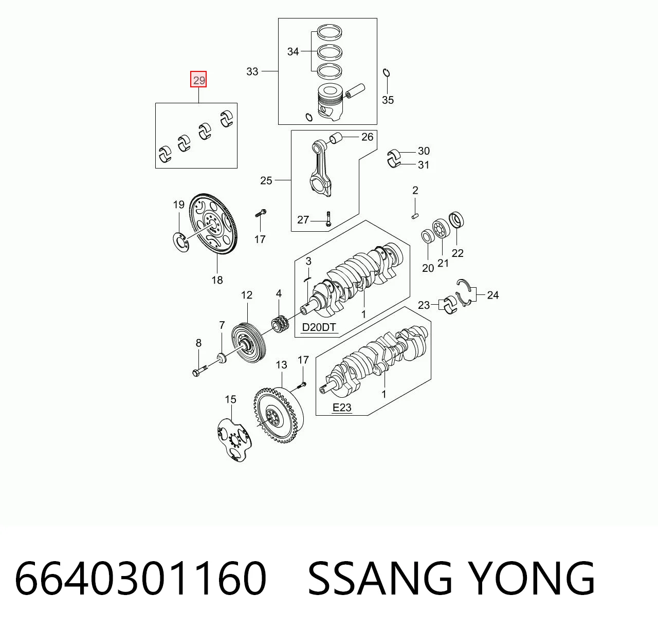 Panewki korbowodowe wału korbowego, zestaw, standardowe (STD) do SsangYong Actyon  CJ