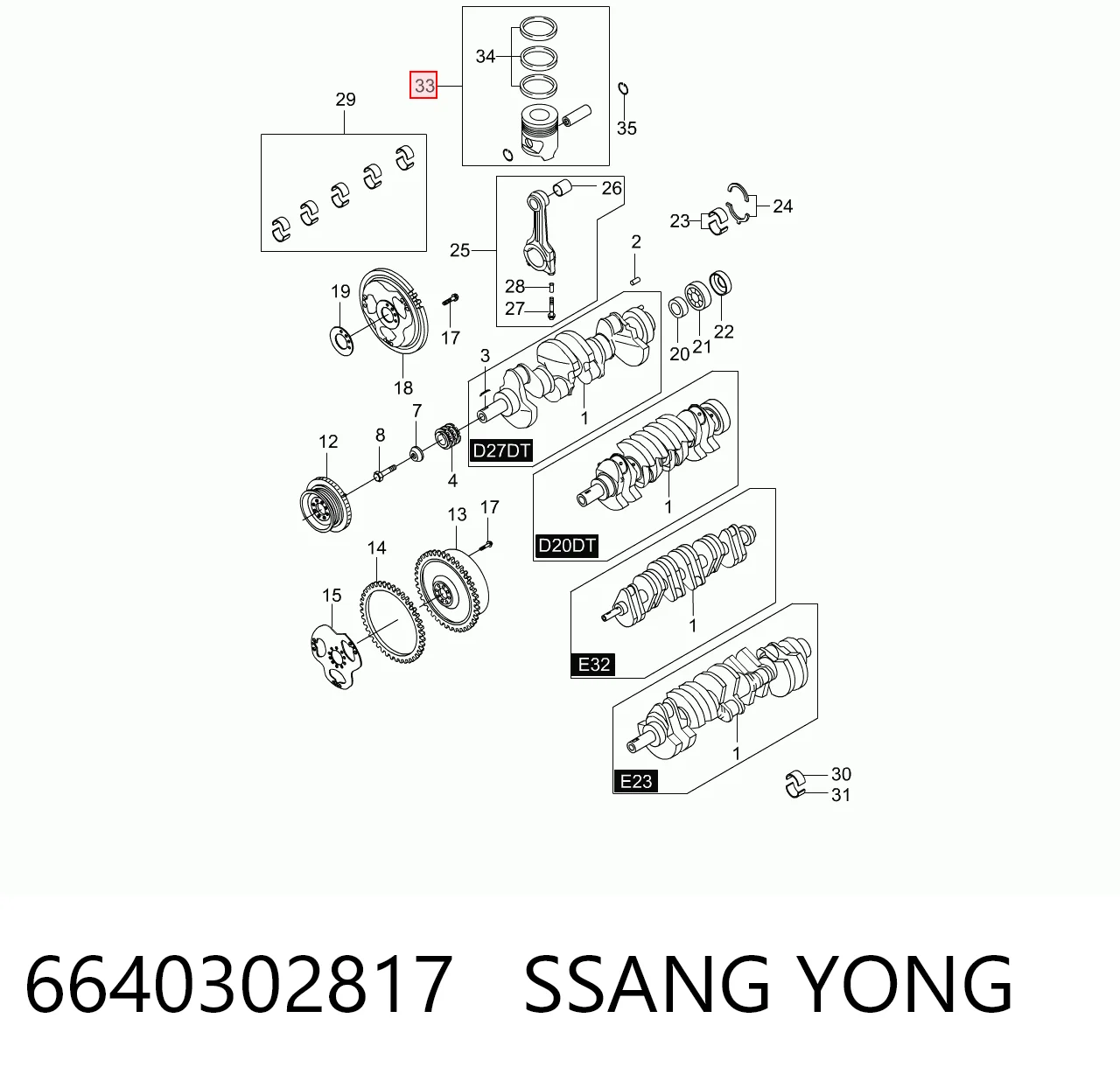 6640302817 Ssang Yong Tłok, komplet do jednego cylindru, STD
