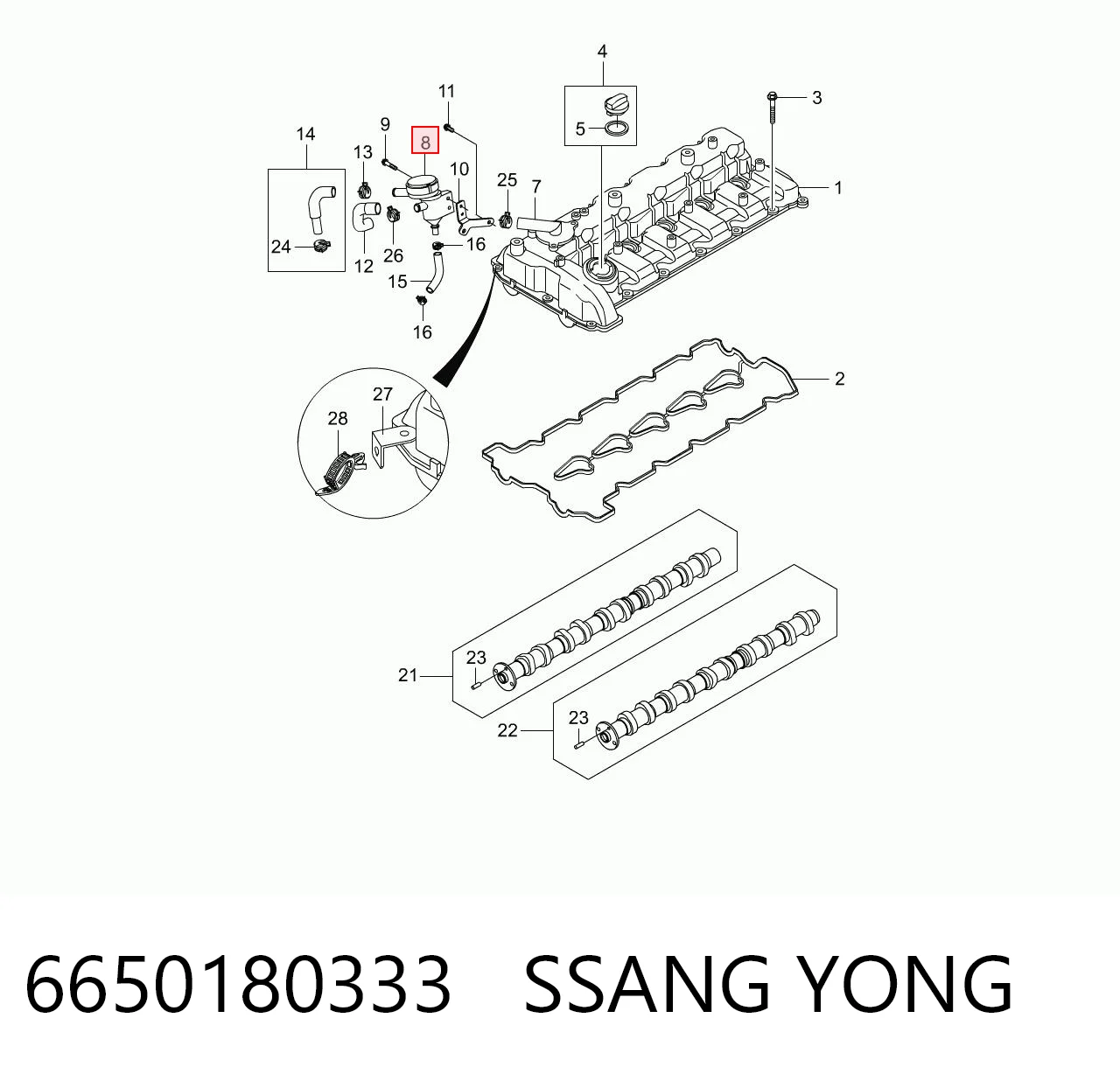 6650180333 Ssang Yong Separator oleju układu wentylacji kadłuda (bloku silnika)